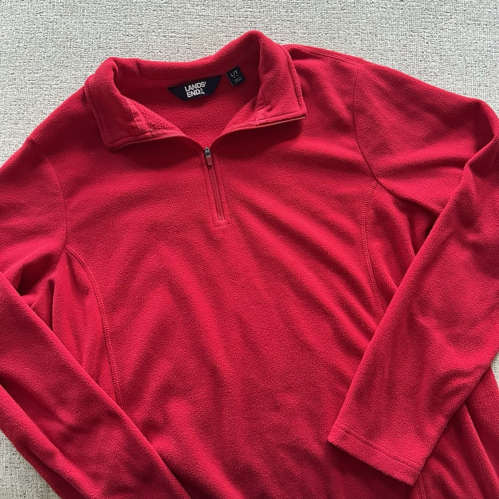 Lands End Quarter-Zip Red Fleece Pullover Women's Sz L
